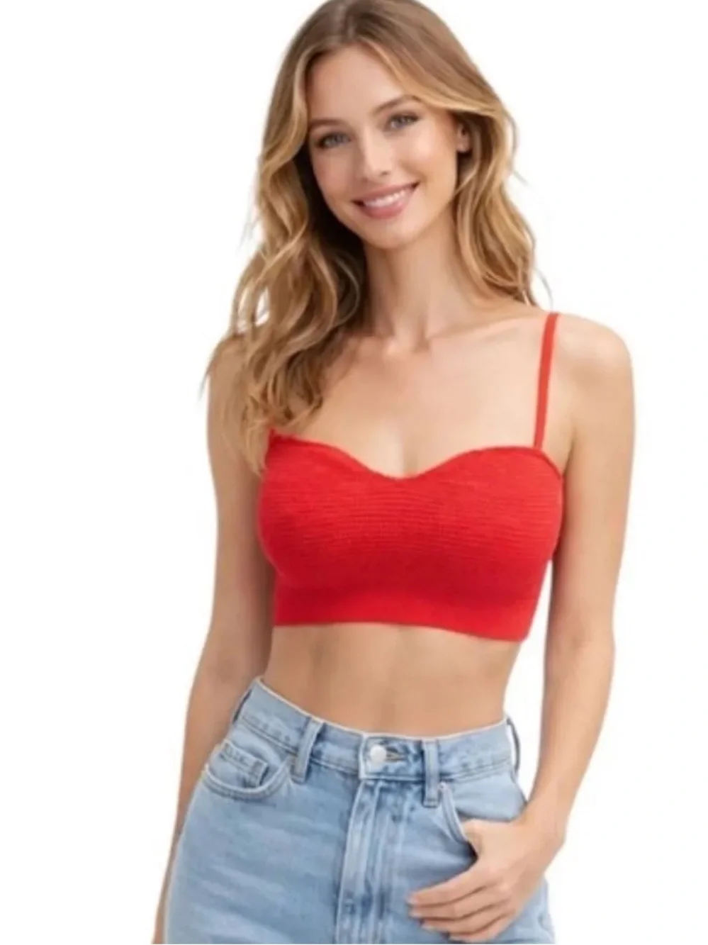 NWT Free People Red Textured Sweetheart Bralette Top